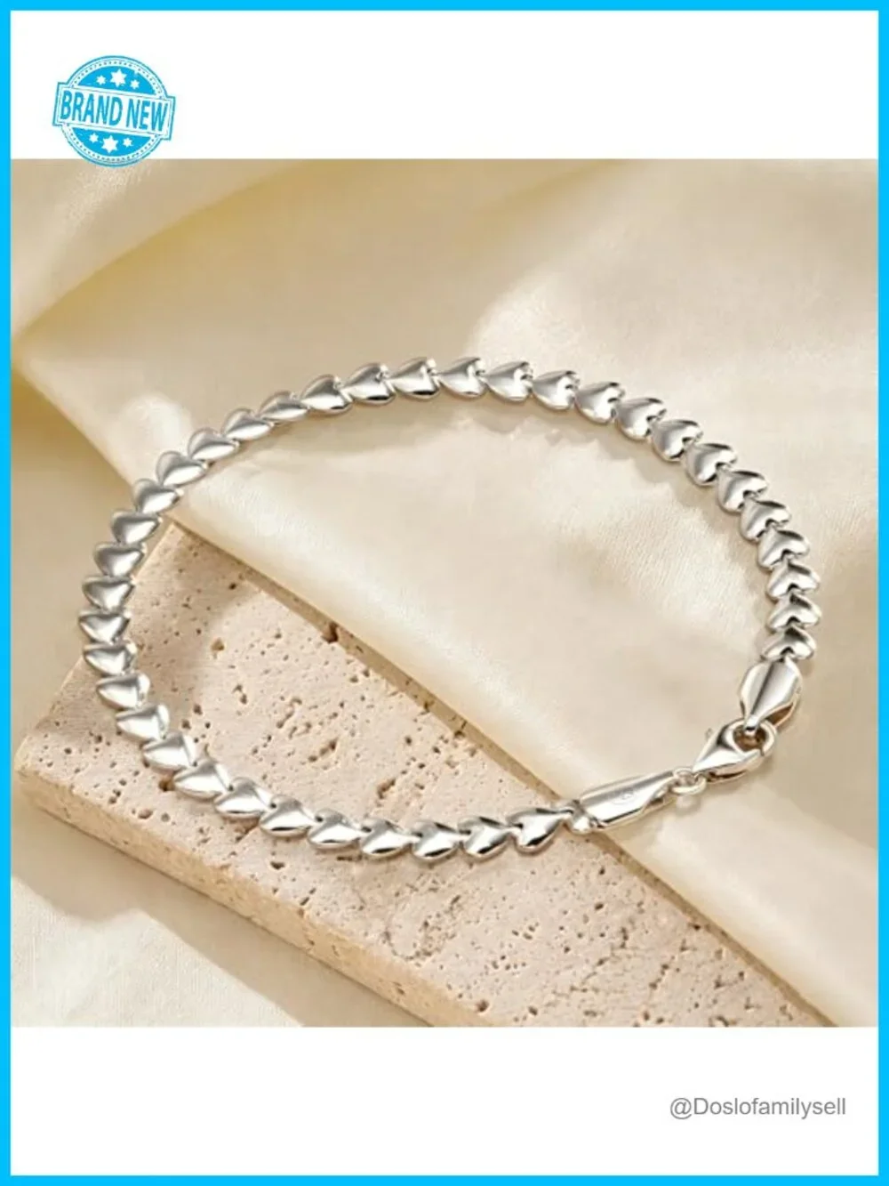 Dainty Sterling Silver Heart Friendship Bracelet Stackable Minimalist